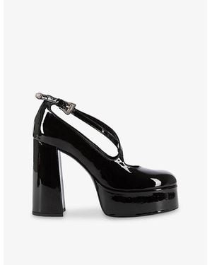 The Kooples Block-Heel Platform Patent-Leather Court Shoes - Black