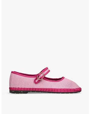 Flabelus Catalina Single-Strap Linen Mary Jane Flats - Pink