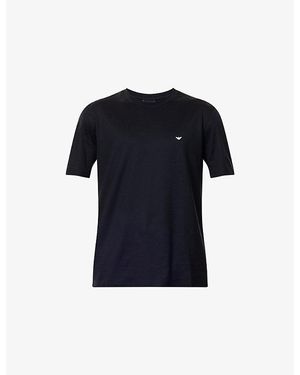 Emporio Armani Logo-Embroidered Short-Sleeves Stretch-Cotton T-Shirt - Blue