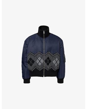 Loewe High-Neck Argyle Woven Bomber Jacket - Blue