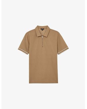 Reiss Zain Short-Sleeved Stretch-Woven Polo Shirt - Natural