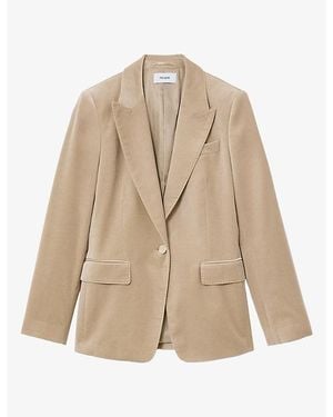 Reiss Nessa Single-Breasted Velvet Blazer - Natural