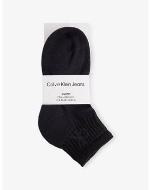 Calvin Klein Branded Pack Of Two Cotton-Blend Ankle Socks - Black