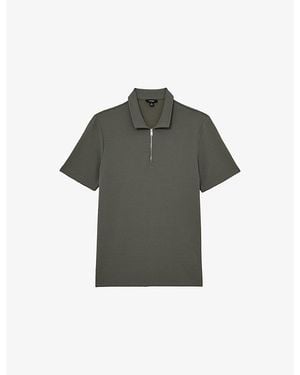 Reiss Forno Zip-Up Woven Polo Shirt - Grey