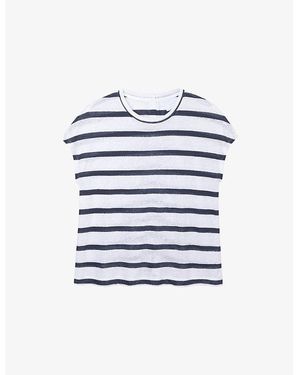 The White Company Stripe-Print Button-Back Linen-Jersey Top - Blue