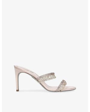 Rene Caovilla Chandelier 80 Satin Heeled Mules - White