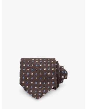 Reiss Salvatore Micro-Square Linen, Silk And Blend Tie - Grey