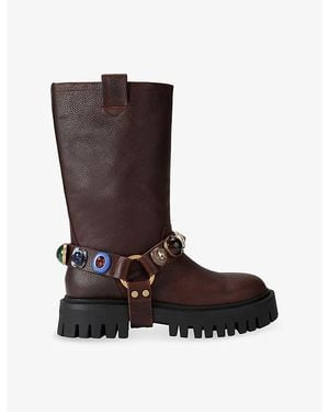 Kurt Geiger Ophelia Buckle Leather Biker Boots - Brown