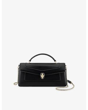 BVLGARI Serpenti Forever Elongated Leather Top-Handle Bag - Black