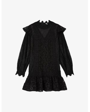 The Kooples Sheer Long-Sleeve Lace Mini Dress - Black