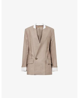 Victoria Beckham Collarless Double-Breasted Jacket - Natural