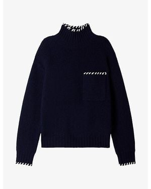 Sandro Braided-Trim Relaxed-Fit Wool And Yak Sweater - Blue