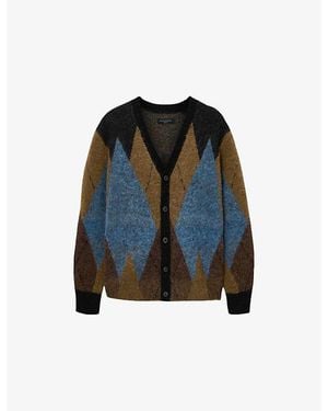 AllSaints Bernie Argyle Wool-Blend Cardigan - Blue