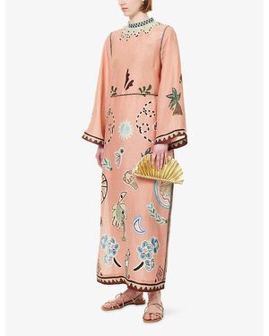 ALMAIS Marjorelle Embellished Linen-Silk Midi Dress in Gray | Lyst ALMAIS Marjorelle Embellished Linen-Silk Midi Dress in Gray | Lyst
