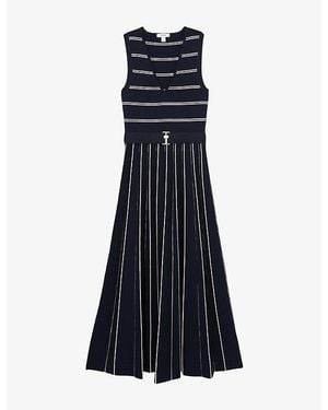 Reiss Mallory V-Neck Striped Stretch-Knit Midi Dress - Blue