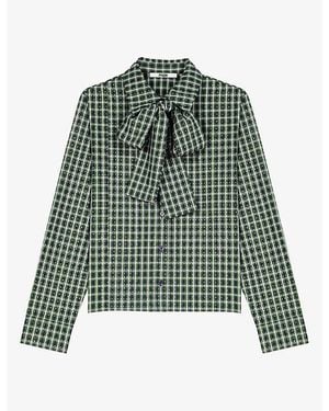 Maje Rhinestone Tie-Neck Cotton Shirt - Green