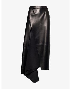 Givenchy Draped-Split Leather Midi Skirt - Black