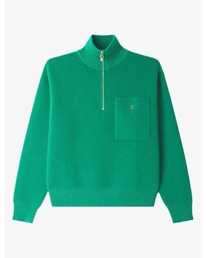 Sandro Zip-Neck Wool And Cashmere-Blend Jumper - Green