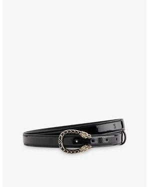 Gucci Dionysus Buckle Shiny Leather Belt - Black