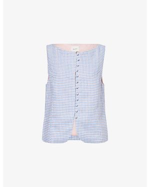 Reformation Addison Gingham Linen Top - Blue