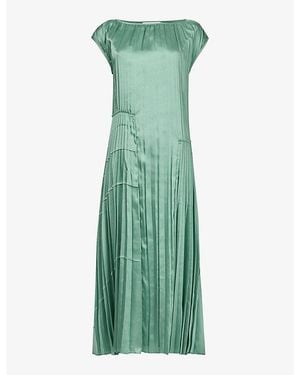 eem Round-Neck Relaxed-Fit Pleated Woven Midi Dress - Green