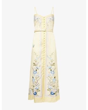 Self-Portrait Floral-Print Belted Woven Midi Dress - Metallic