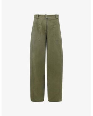 Whistles Belted Barrel-Leg High-Rise Cotton Pants - Green