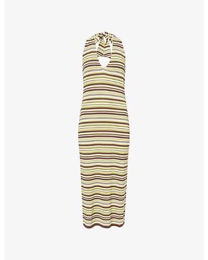Away That Day Cape Town Halter-Neck Crochet Maxi Dress - Metallic