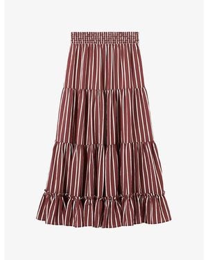 Claudie Pierlot Striped Elasticated-Waist Woven Maxi Skirt - Red