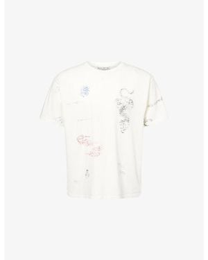 Duke & Dexter Sketch-Print Oversize Cotton T-Shirt - White