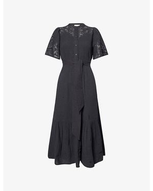 ME+EM Cheesecloth Embroidered Cotton Maxi Dress - Blue