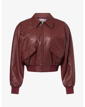 GOOD AMERICAN The Better Than Leather Cropped Bomber Jacket - Red