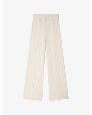 Sandro Striped Straight-Leg Woven Trousers - White