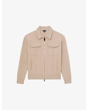 Reiss Calder Zip-Up Wool Cardigan - Natural