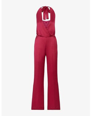 HUGO Medium Halterneck Sleeveless Recycled Polyester-Blend Jumpsuit - Red