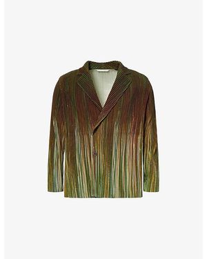 Homme Plissé Issey Miyake Paint Brush Closeup Pleated Knitted Jacket - Green