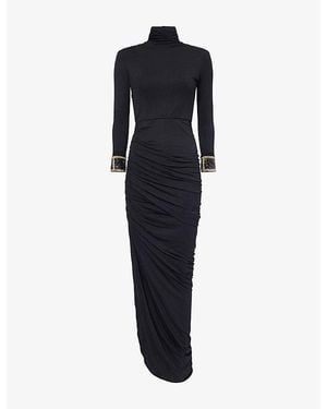 GRACE FAENA Cowl-Back Bead-Cuffs Jersey Maxi Dress - Blue