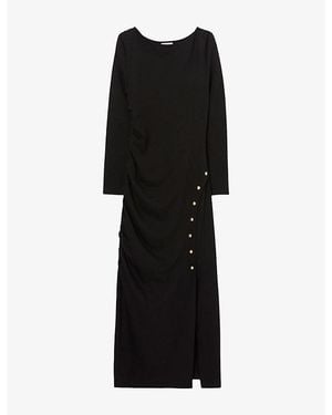 Claudie Pierlot Button-Embellished Ruched Jersey Maxi Dress - Black