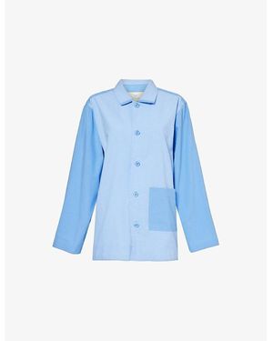 Hay Duo Relaxed-Fit Long-Sleeve Cotton Pajama Shirt - Blue