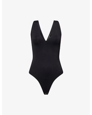 GOOD AMERICAN Sculpting Deep V-Neck Stretch-Jersey Bodysuit - Blue