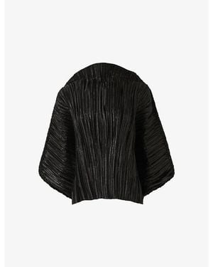 eem Plisse Batwing Woven Top - Black