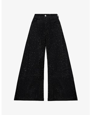 Amy Lynn Demi Diamante Wide-Leg Stretch-Denim Blend Jeans - Black