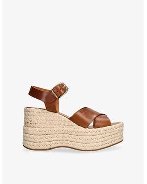 サンダル・ミュール Chloe 'Piia' Brown Espadrillas Sandals with Wedge Chloé | Piia brown leather wedges | Savannahs