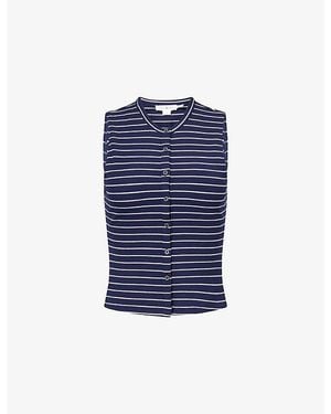 GOOD AMERICAN Striped Sleeveless Stretch-Knit Top - Blue