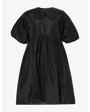 Simone Rocha Collared Puff-Sleeve Satin Midi Dress - Black