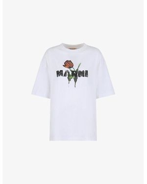 Marni Branded Short-Sleeved Cotton-Jersey T-Shirt - White