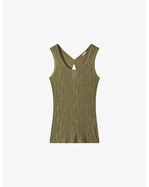 JOSEPH Bayt Round-Neck Crinkle Woven Tank - Green