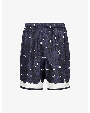 Givenchy Roses Drawstring Silk Shorts - Blue