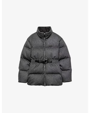 Prada Loden Belted Shell-Down Puffer Jacket - Grey