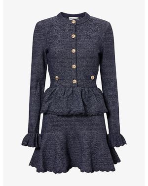 Self-Portrait Textured Cotton-Blend Mini Dress - Blue